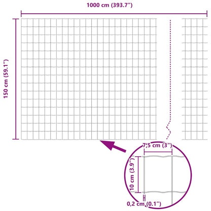 Euro Fence Grey 1.5 x 10 m PVC-coated iron