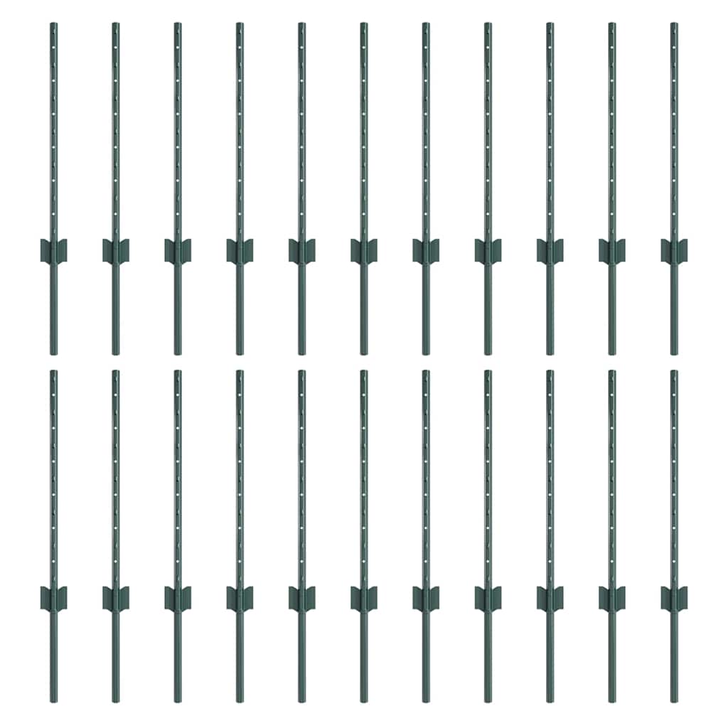 Embedded Fence Post 22 pcs Green 100 cm Powder-Coated Steel
