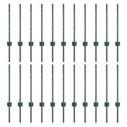 Embedded Fence Post 22 pcs Green 100 cm Powder-Coated Steel