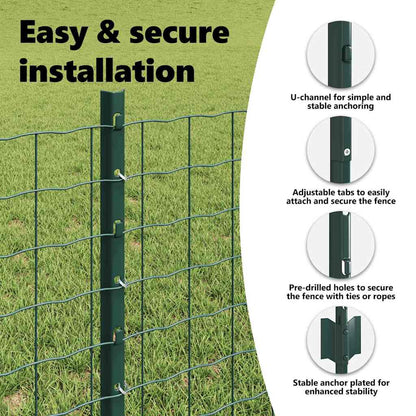 Embedded Fence Post 44 pcs Green 100 cm Powder-Coated Steel