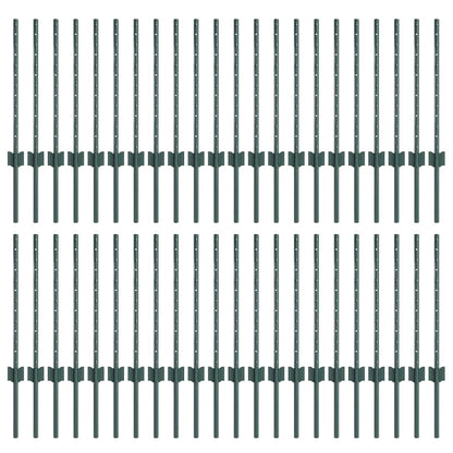 Embedded Fence Post 44 pcs Green 100 cm Powder-Coated Steel
