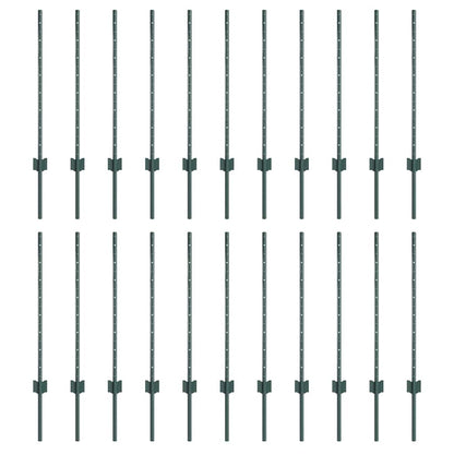 Embedded Fence Post 22 pcs Green 120 cm Powder-Coated Steel