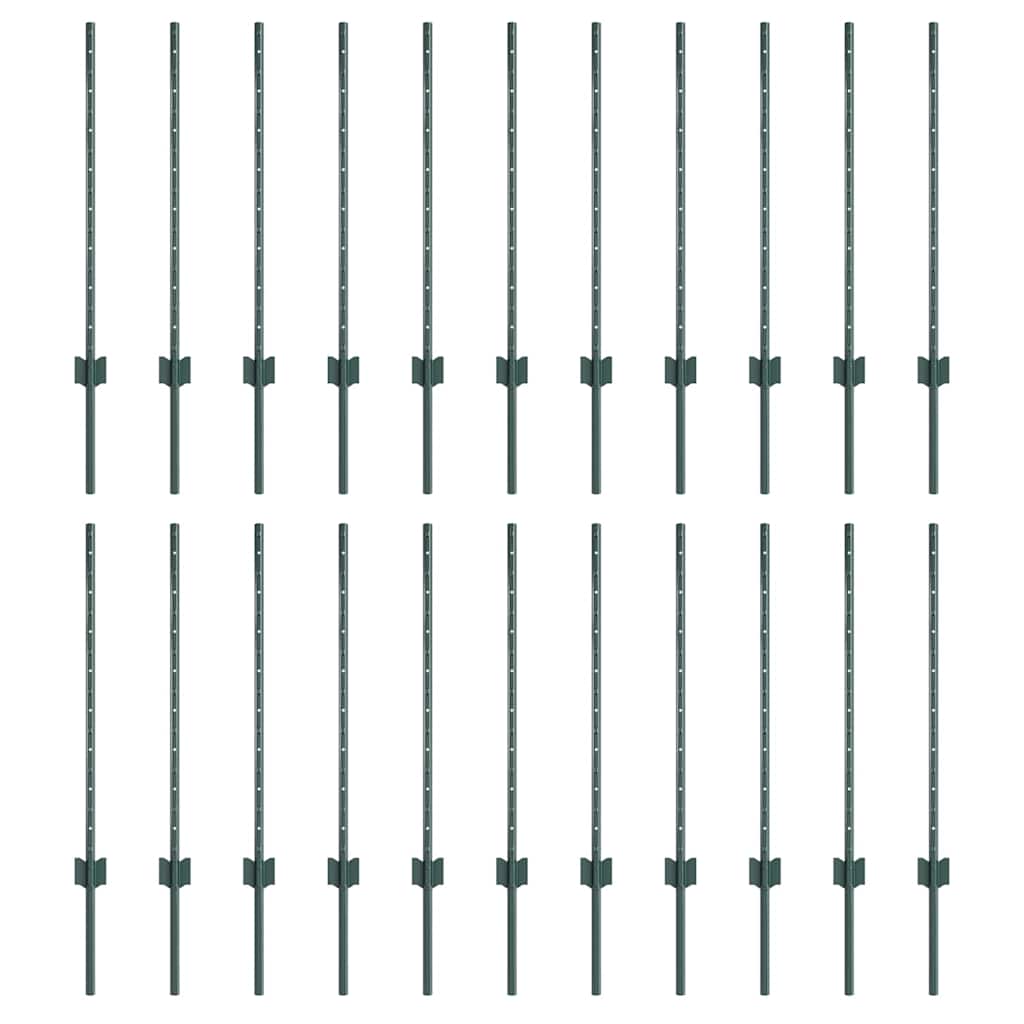 Embedded Fence Post 22 pcs Green 120 cm Powder-Coated Steel