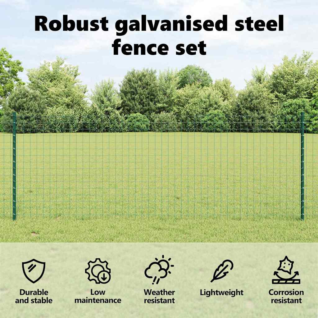 Embedded Fence Post 44 pcs Green 120 cm Powder-Coated Steel