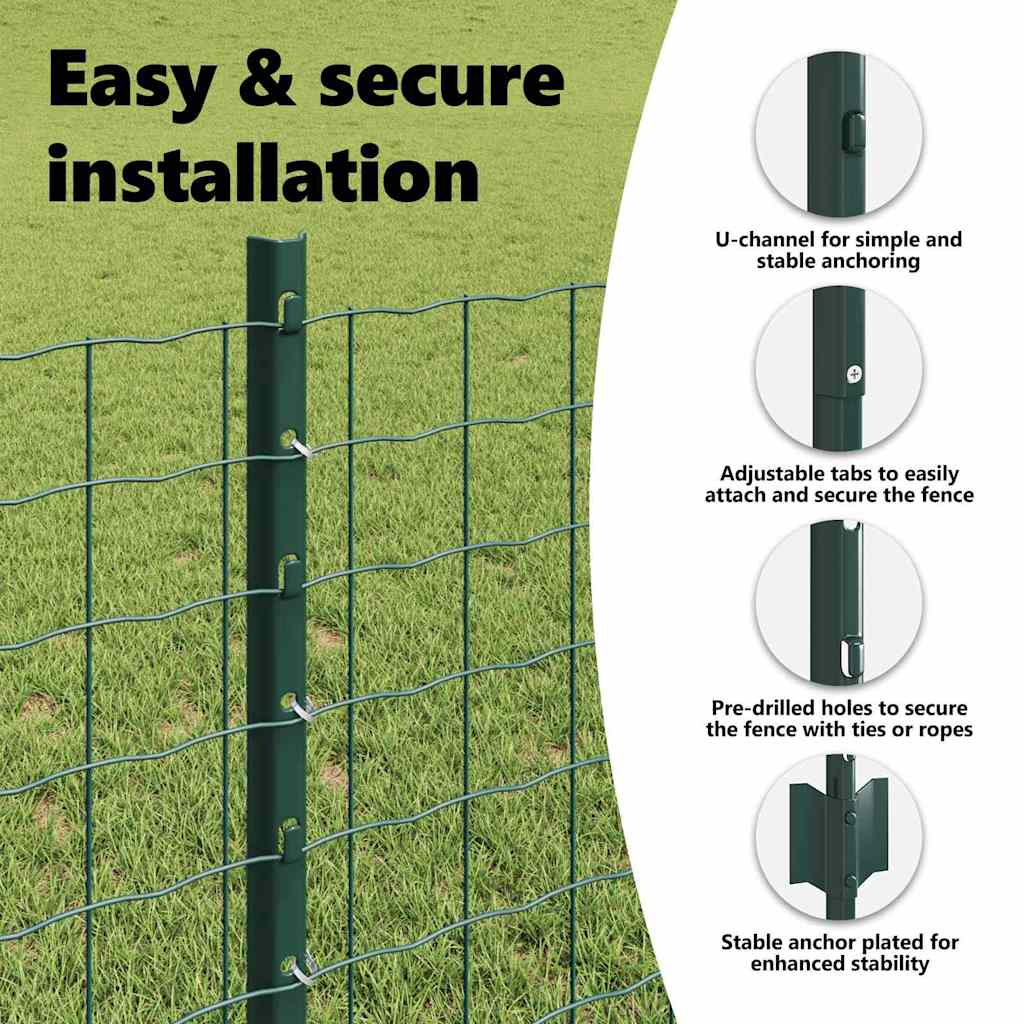 Embedded Fence Post 44 pcs Green 120 cm Powder-Coated Steel