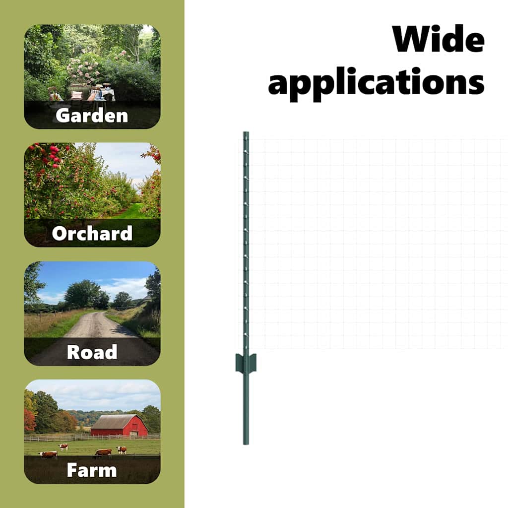 Embedded Fence Post 44 pcs Green 120 cm Powder-Coated Steel