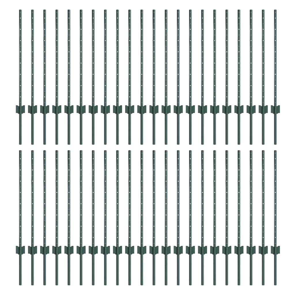 Embedded Fence Post 44 pcs Green 120 cm Powder-Coated Steel