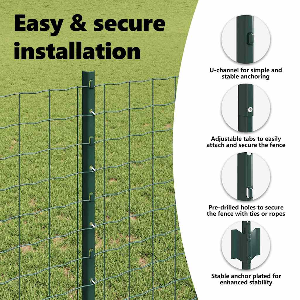Embedded Fence Post 22 pcs Green 140 cm Powder-Coated Steel