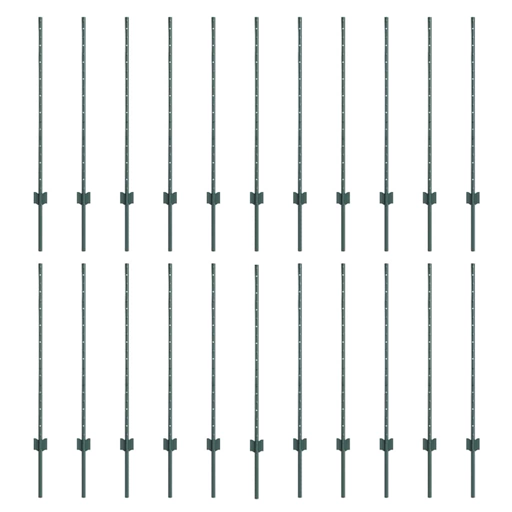 Embedded Fence Post 22 pcs Green 140 cm Powder-Coated Steel