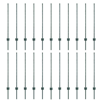 Embedded Fence Post 22 pcs Green 140 cm Powder-Coated Steel