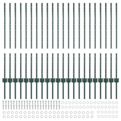 Embedded Fence Post 22 pcs Green 140 cm Powder-Coated Steel