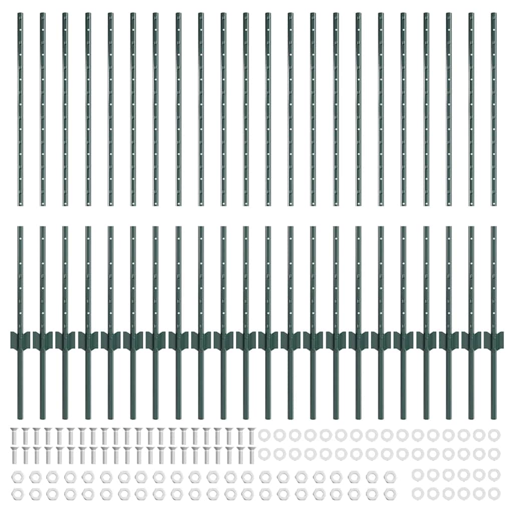 Embedded Fence Post 22 pcs Green 140 cm Powder-Coated Steel