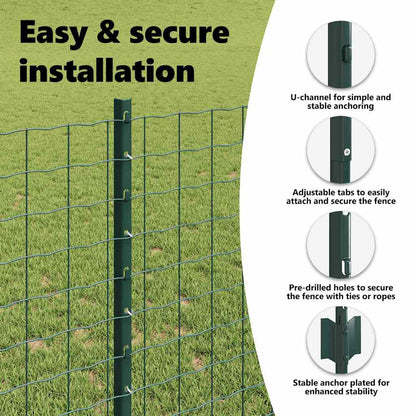 Embedded Fence Post 44 pcs Green 140 cm Powder-Coated Steel
