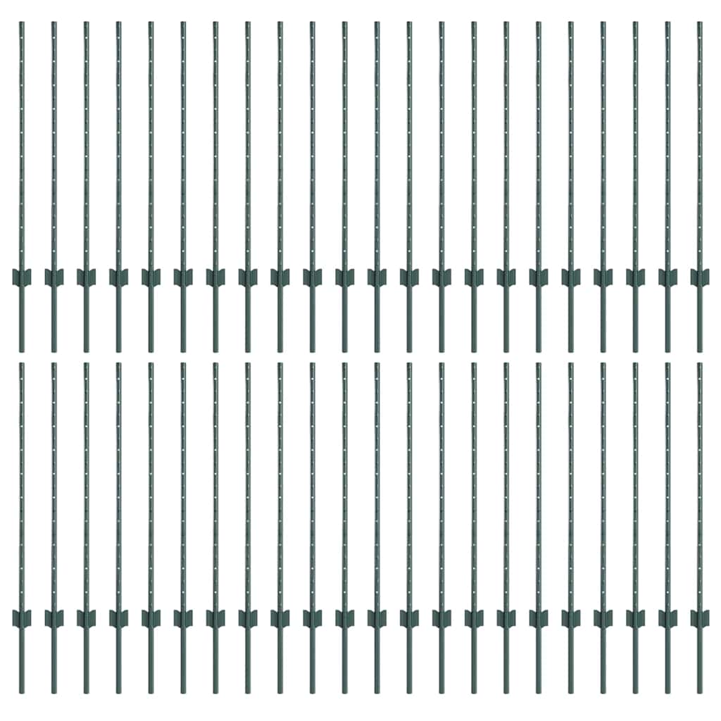 Embedded Fence Post 44 pcs Green 140 cm Powder-Coated Steel