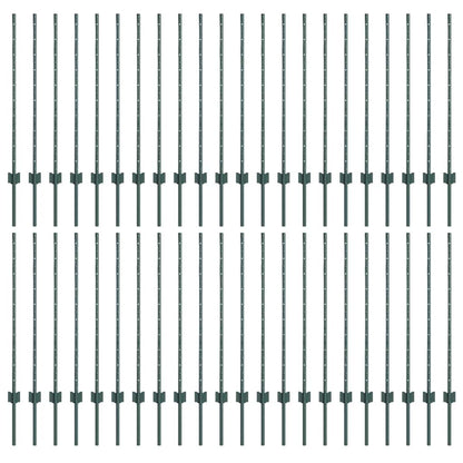 Embedded Fence Post 44 pcs Green 140 cm Powder-Coated Steel