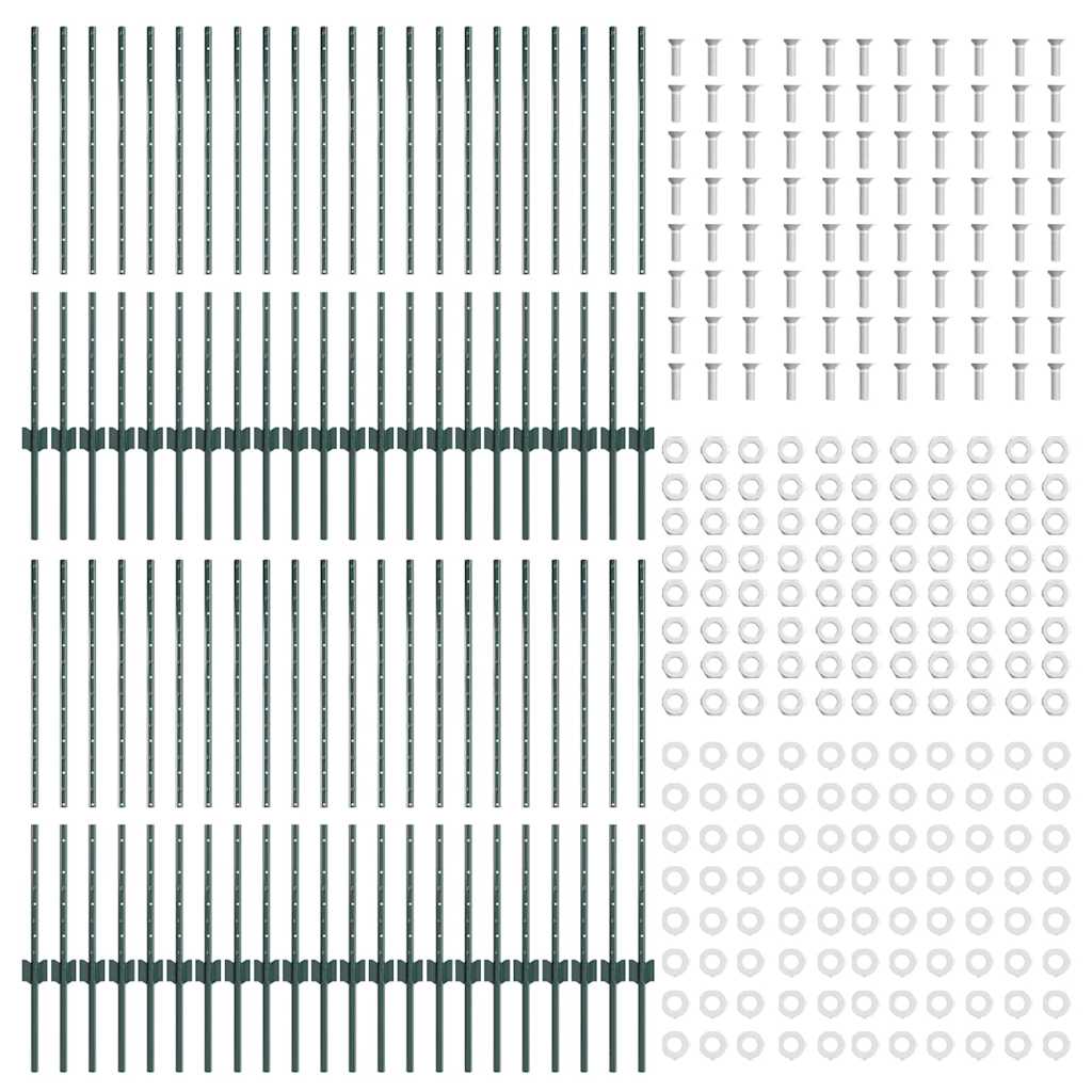 Embedded Fence Post 44 pcs Green 140 cm Powder-Coated Steel