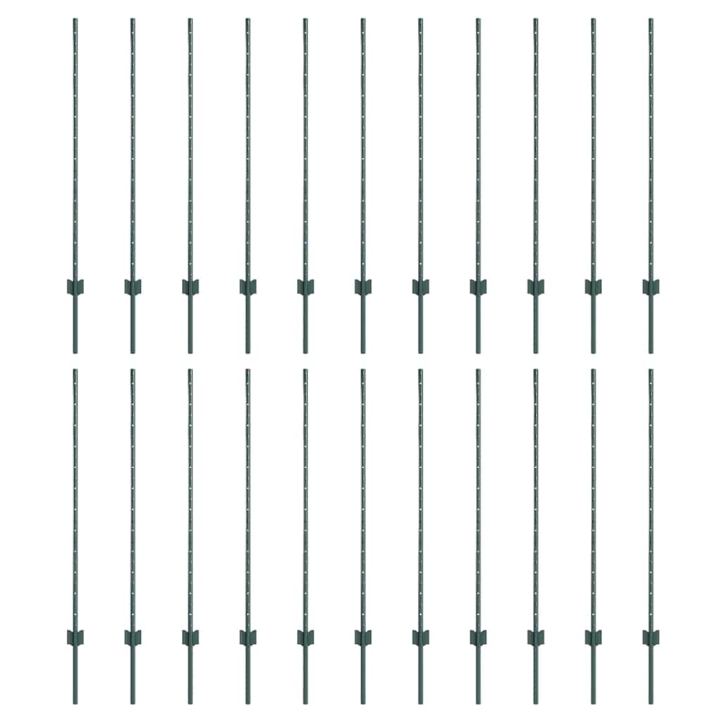 Embedded Fence Post 22 pcs Green 160 cm Powder-Coated Steel