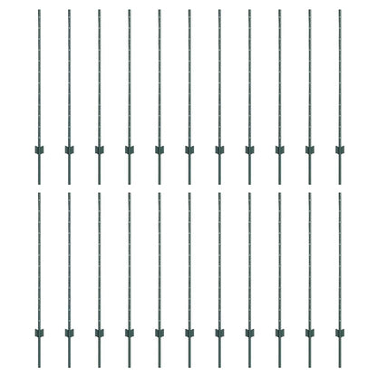 Embedded Fence Post 22 pcs Green 160 cm Powder-Coated Steel