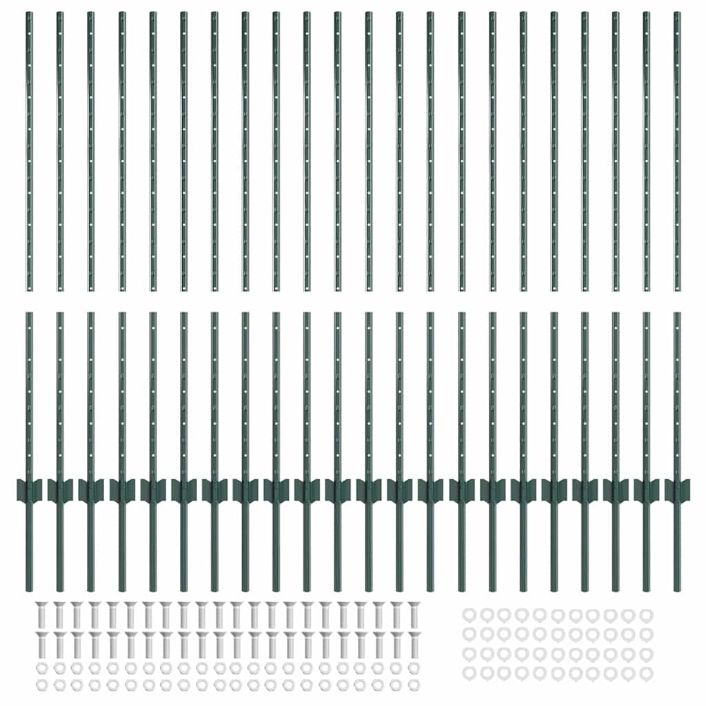 Embedded Fence Post 22 pcs Green 160 cm Powder-Coated Steel
