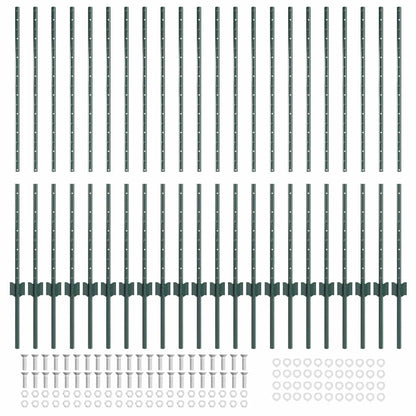 Embedded Fence Post 22 pcs Green 160 cm Powder-Coated Steel