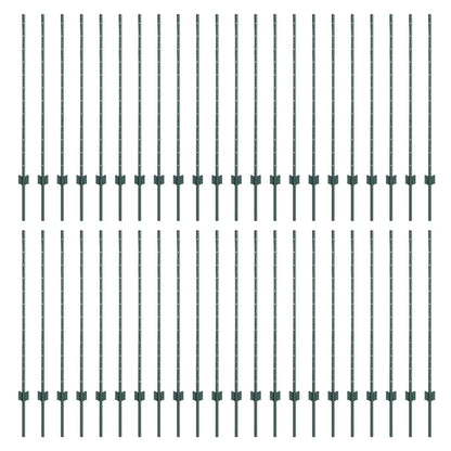 Embedded Fence Post 44 pcs Green 160 cm Powder-Coated Steel