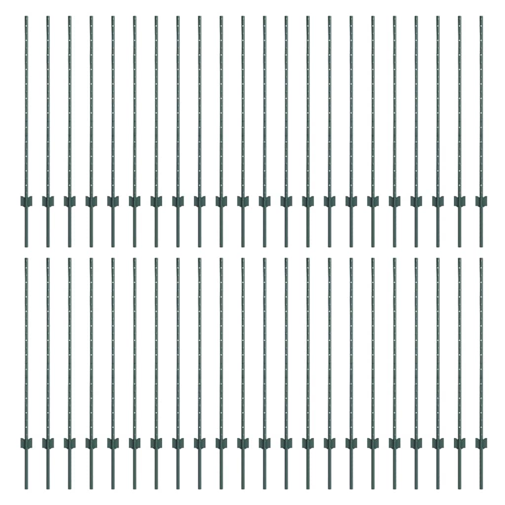 Embedded Fence Post 44 pcs Green 160 cm Powder-Coated Steel