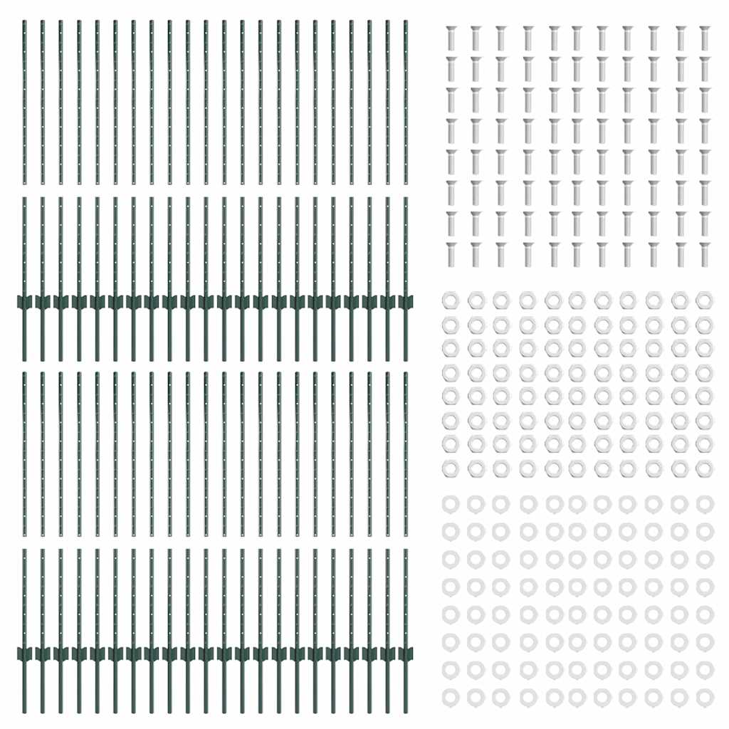 Embedded Fence Post 44 pcs Green 160 cm Powder-Coated Steel