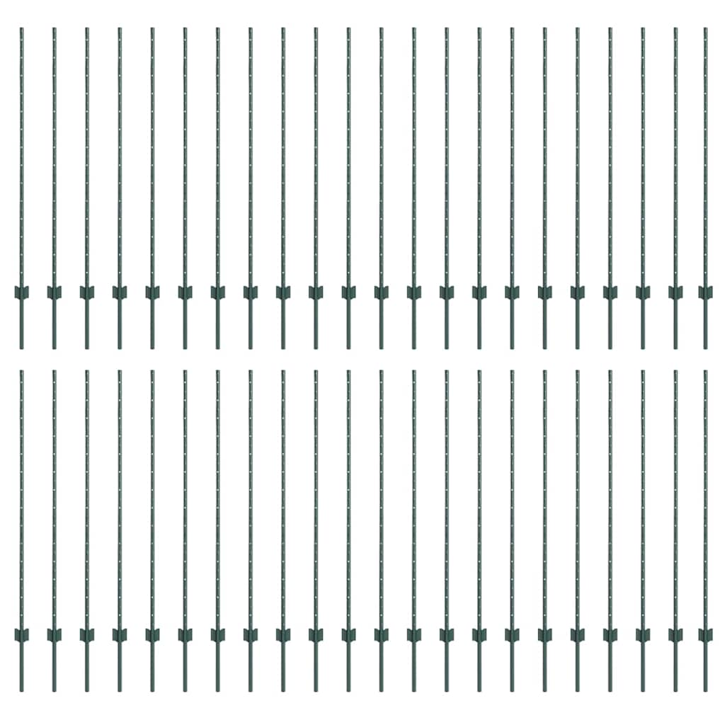 Embedded Fence Post 44 pcs Green 180 cm Powder-Coated Steel