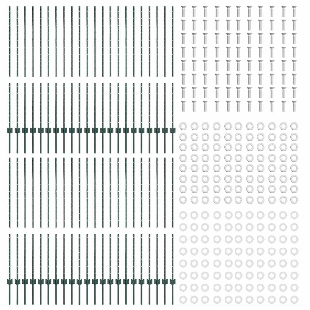 Embedded Fence Post 44 pcs Green 180 cm Powder-Coated Steel