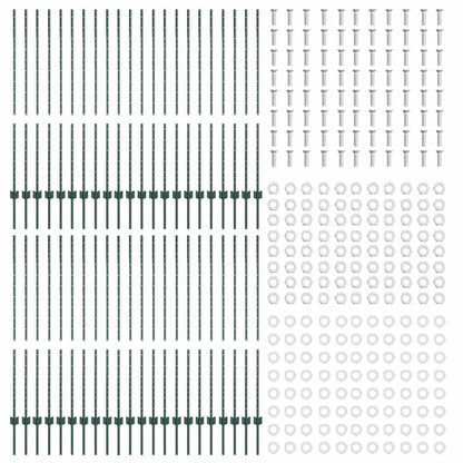 Embedded Fence Post 44 pcs Green 180 cm Powder-Coated Steel