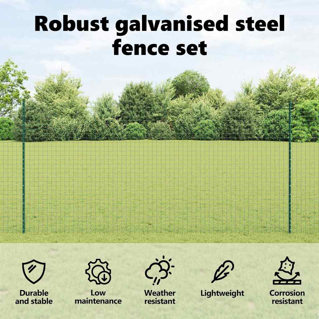 Embedded Fence Post 22 pcs Green 200 cm Powder-Coated Steel