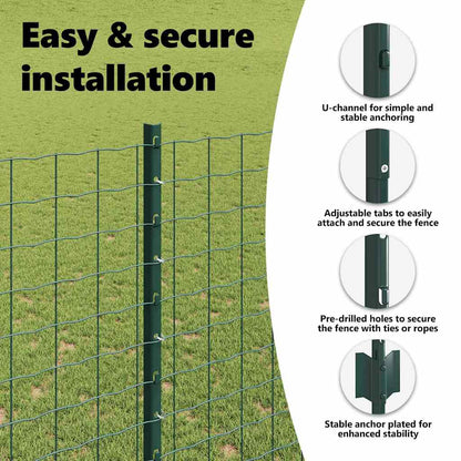 Embedded Fence Post 22 pcs Green 200 cm Powder-Coated Steel