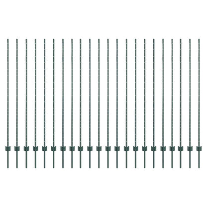 Embedded Fence Post 22 pcs Green 200 cm Powder-Coated Steel
