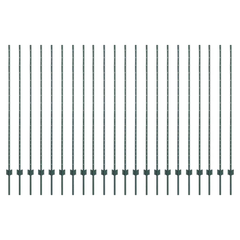 Embedded Fence Post 22 pcs Green 200 cm Powder-Coated Steel