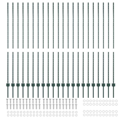 Embedded Fence Post 22 pcs Green 200 cm Powder-Coated Steel