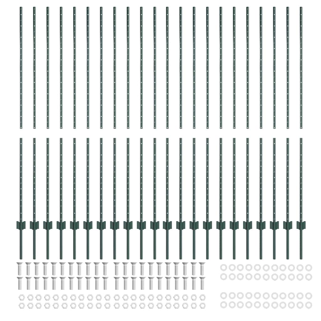 Embedded Fence Post 22 pcs Green 200 cm Powder-Coated Steel
