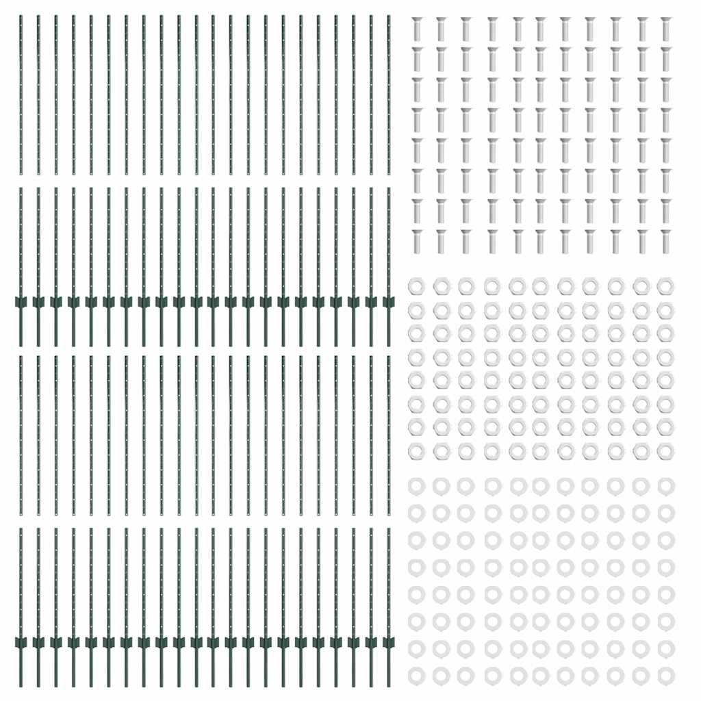 Embedded Fence Post 44 pcs Green 200 cm Powder-Coated Steel