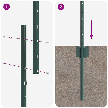 Fence Post 44 pcs Green 200 cm Steel