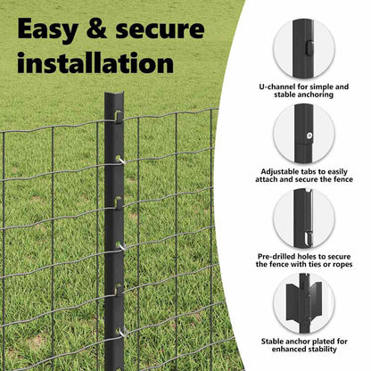 Embedded Fence Post 22 pcs Grey 100 cm Powder-Coated Steel
