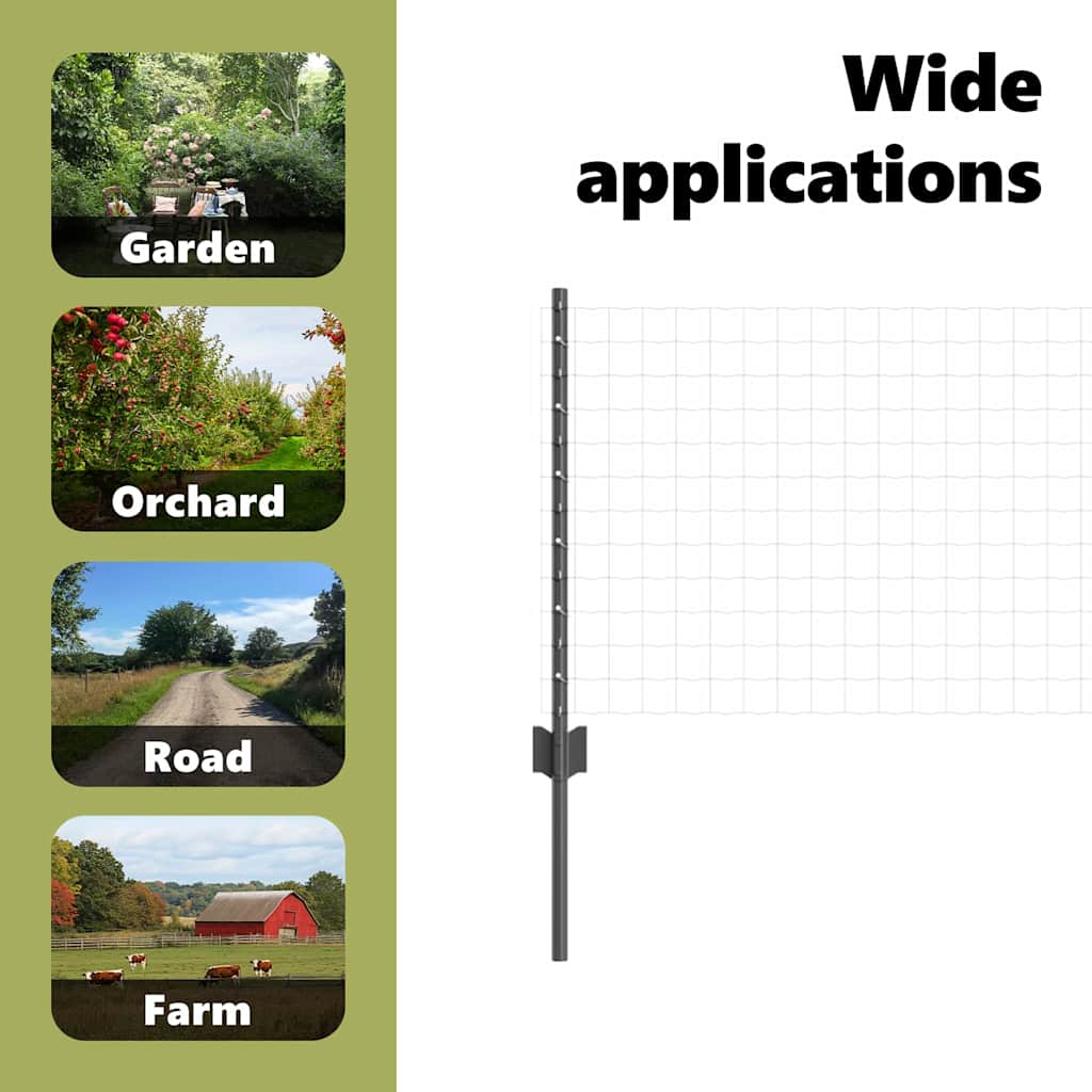 Embedded Fence Post 22 pcs Grey 100 cm Powder-Coated Steel