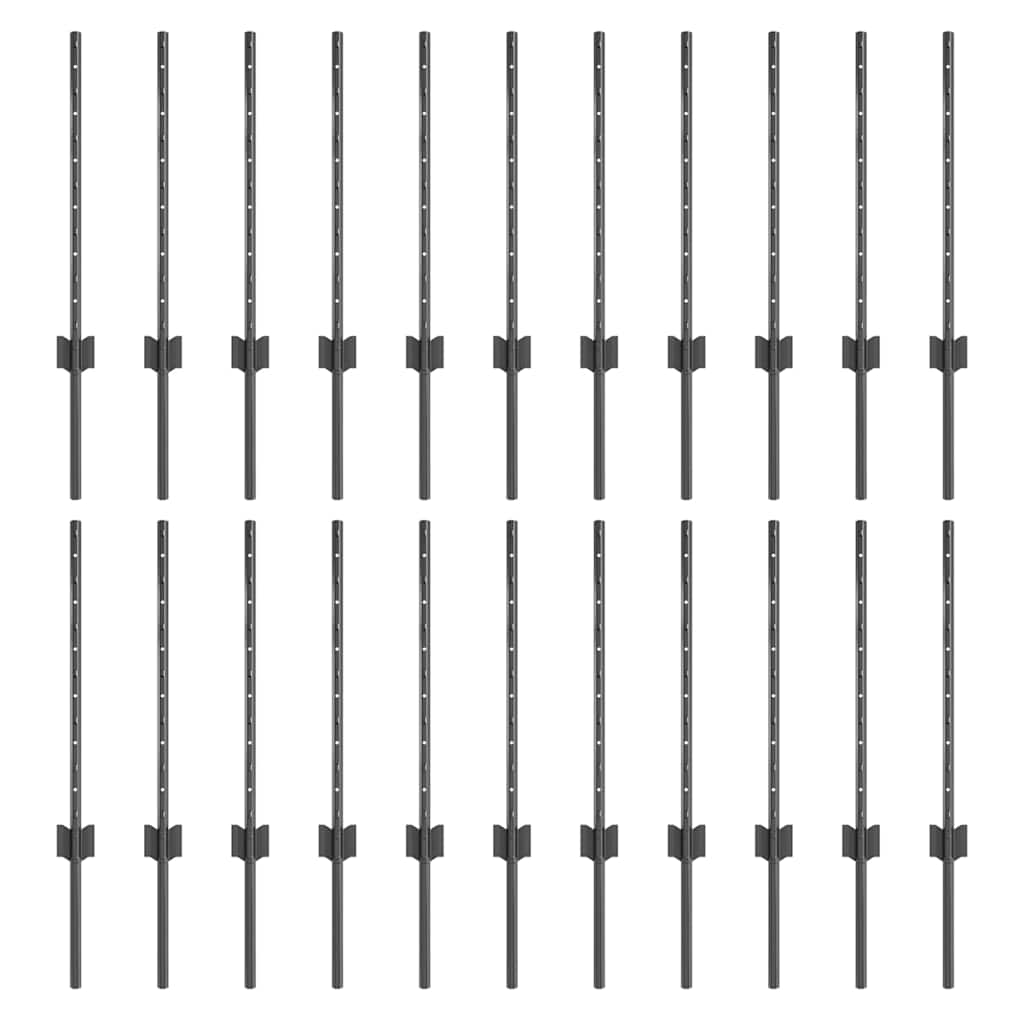 Embedded Fence Post 22 pcs Grey 100 cm Powder-Coated Steel