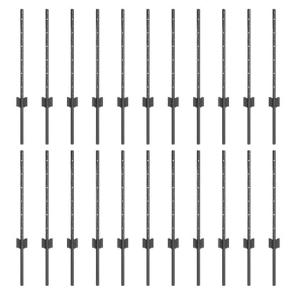 Embedded Fence Post 22 pcs Grey 100 cm Powder-Coated Steel