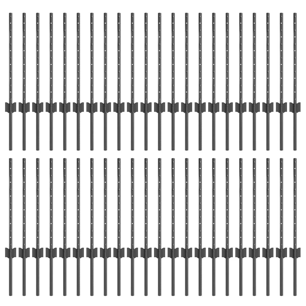 Embedded Fence Post 44 pcs Grey 100 cm Powder-Coated Steel