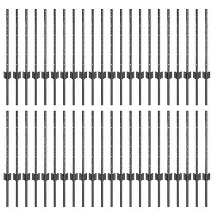 Embedded Fence Post 44 pcs Grey 100 cm Powder-Coated Steel