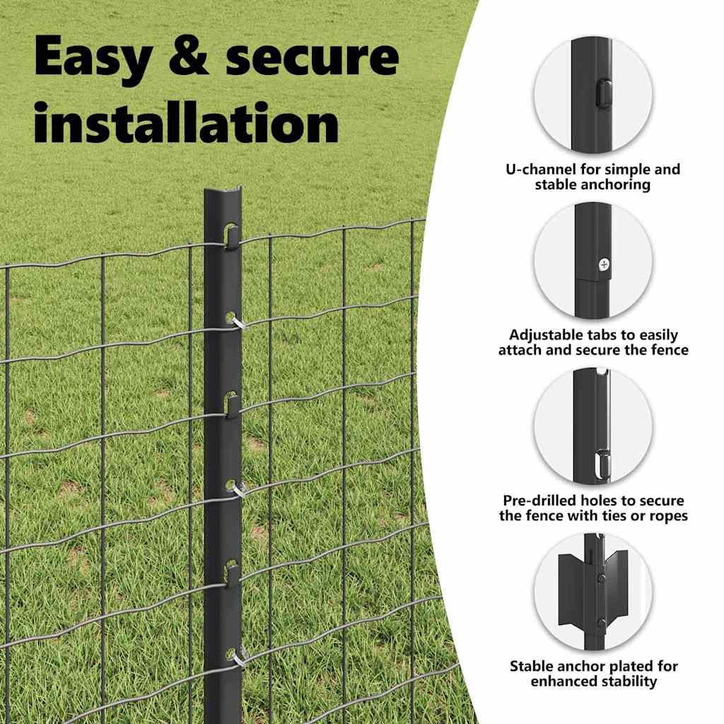 Embedded Fence Post 22 pcs Grey 120 cm Powder-Coated Steel