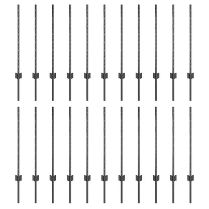 Embedded Fence Post 22 pcs Grey 120 cm Powder-Coated Steel