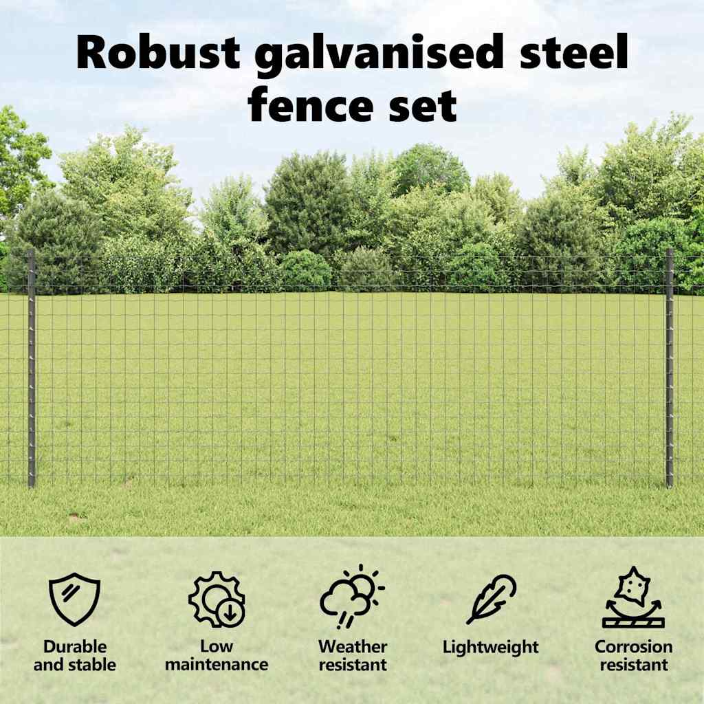 Embedded Fence Post 22 pcs Grey 140 cm Powder-Coated Steel