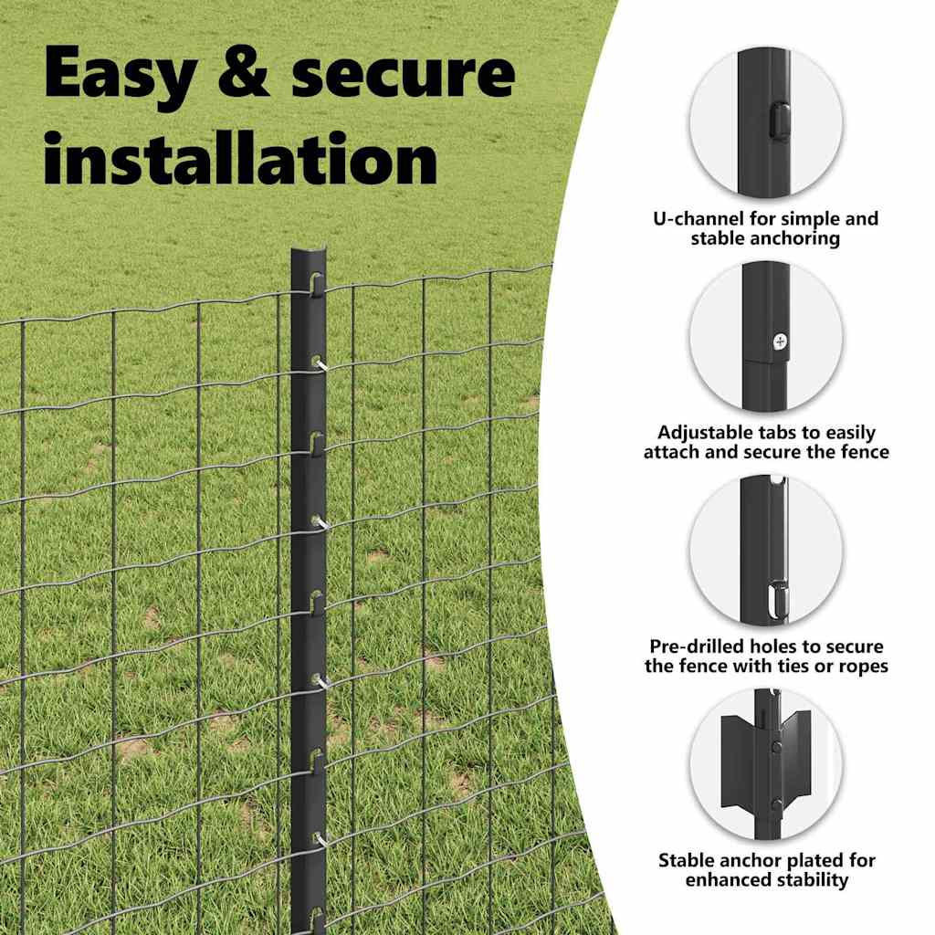 Embedded Fence Post 22 pcs Grey 140 cm Powder-Coated Steel
