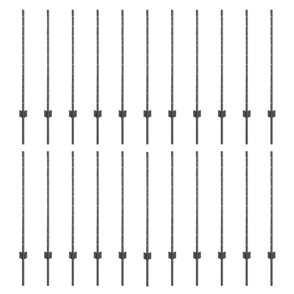 Embedded Fence Post 22 pcs Grey 140 cm Powder-Coated Steel