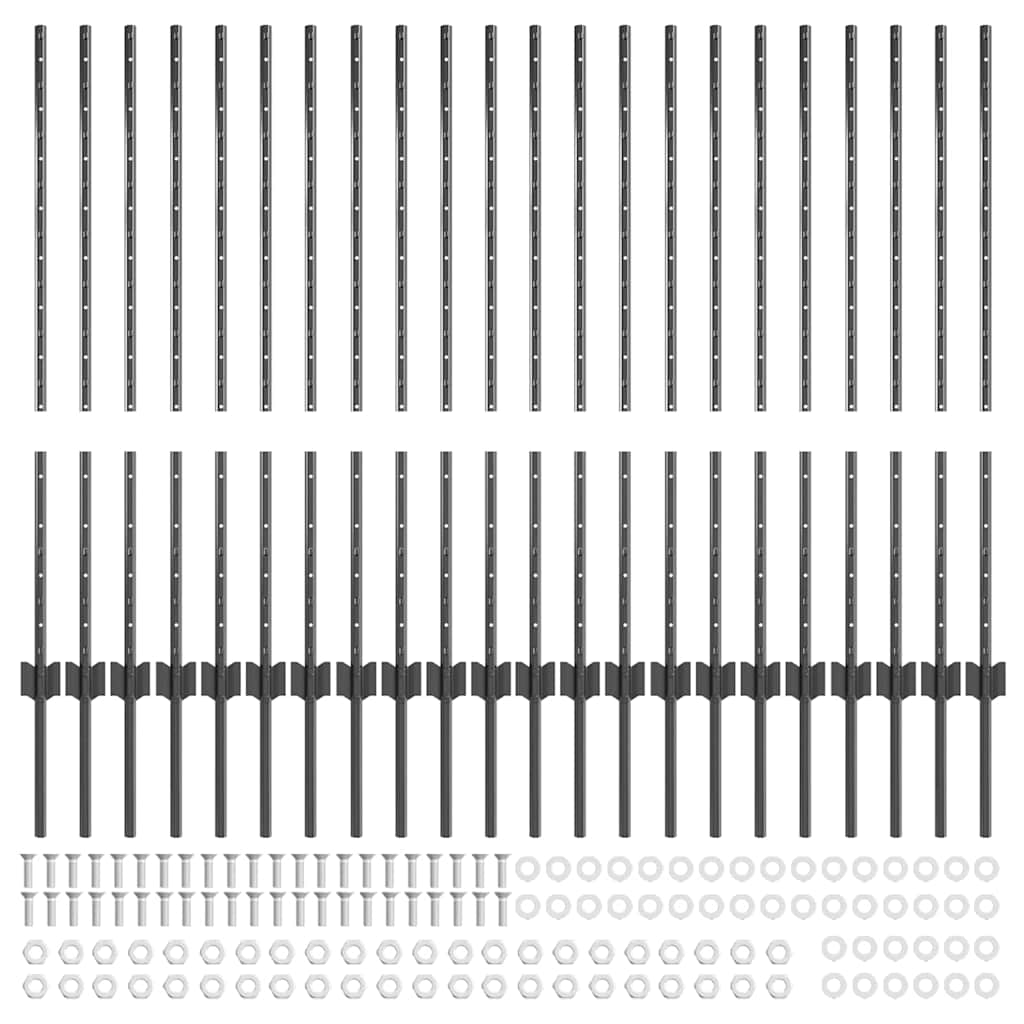 Embedded Fence Post 22 pcs Grey 140 cm Powder-Coated Steel